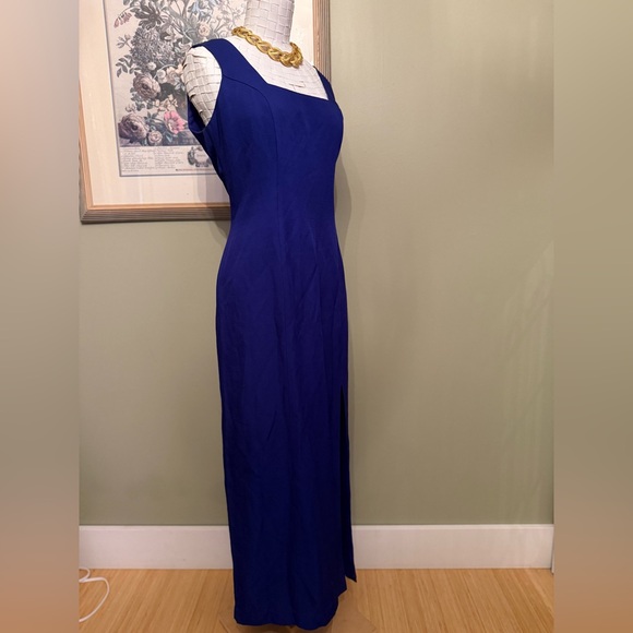 💎 VINTAGE 80s/90s ALGO Cobalt Blue Back Bow Maxi Gown 💎 - Picture 5 of 13